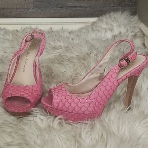 Sling back textured skin print heels